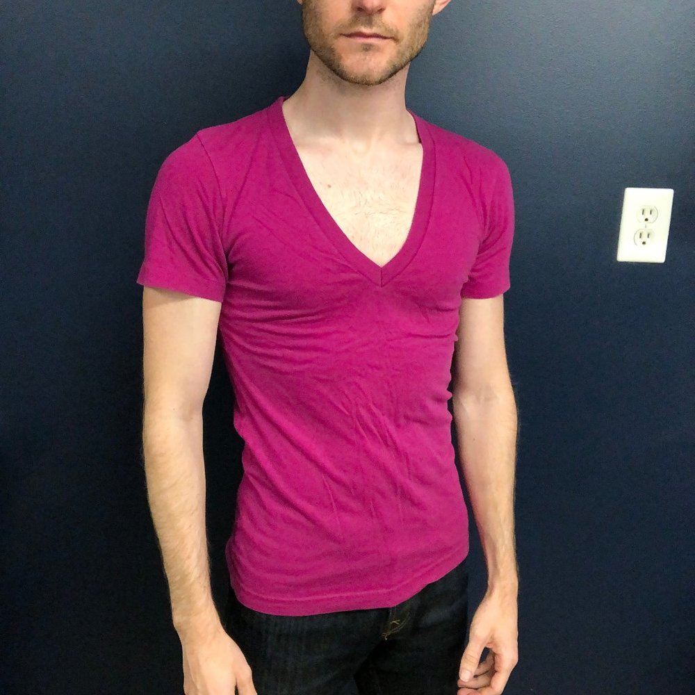 American Apparel magenta deep v neck t shirt